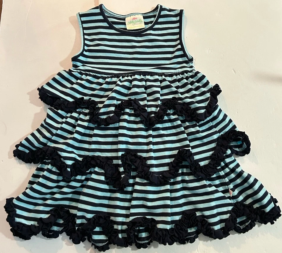 Vestido Lolly Wolly Doodle Meninas 6/7 Listrado Azul Squinchy Babado Algodão/Elastano - Imagem 1 de 4