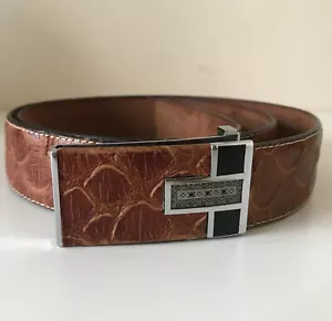Vintage Italian brown textured leather belt 44/110 34-38" - Picture 1 of 8