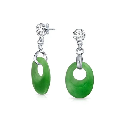 Dyed Green Jade Good Fortune Dangle Gemstone Earrings in Sterling Silver - Image 1 of 4