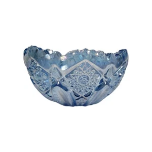 Vintage mid-century modern L.E. Smith iridescent blue Carnival Glass Fruit Bowl - Picture 1 of 13