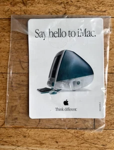 Vtg. Apple Bondi Blue iMac Sticker Say Hello to iMac & a Mystery Sticker, Sealed - Picture 1 of 5