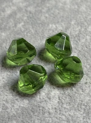 Set of 4  Vintage Faceted Green Depression Translucent Glass Buttons - - Image 1 of 4