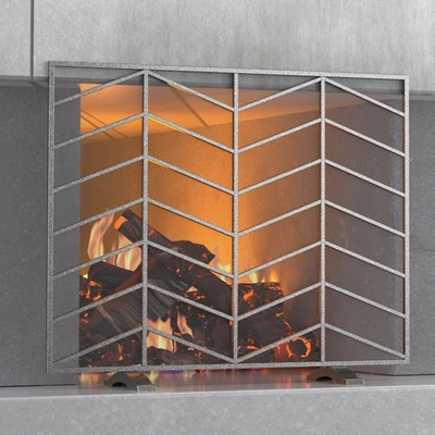 Pantalla de chimenea Chevron de malla de hierro forjado artesanal de un solo panel, spa contra incendios... Foto 1 de 4