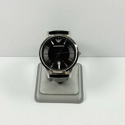 EMPORIO ARMANI MENS WATCH CLASSIC BLACK LEATHER STRAP BLACK DIAL GENUINE AR2411 - Image 1 of 4