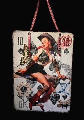 Tarjeta coleccionable de artista colgante hecha a mano de colección vaquera patriótica Lg 8x11 ATC Foto 1 de 4