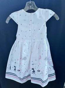 Vestido de algodón MMD blanco, rosa y negro con estampado de luna, estrellas, gatos - talla 2-3T - Imagen 1 de 3