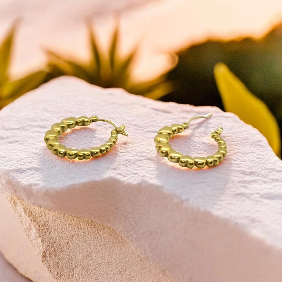 Heart Round Hoop Womens Earrings, 18K Gold Plated Fashion Design Jewellery. - Image 1 of 4