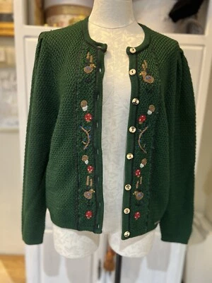 GIESSWEIN Suéter Cárdigan Verde Frente Abierto Austria Bordado Talla 38 Usado en Excelente Condición Foto 1 de 4