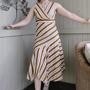 Valleygirl Dress Size 12 Gold Striped Midi Sleeveless Evening Wedding Asymmetric - Picture 1 of 8