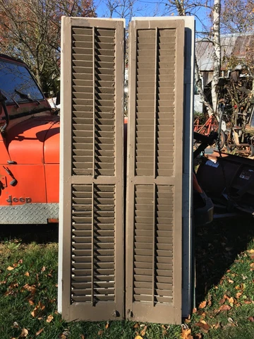 Vtg Pair  Old  Wooden Door Shutters Architectural Salvage Screen 75in x 28in Cover