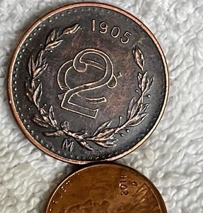 1905 -Mo   Fine 2 Centavos Mexico Coin COPPER   RESTRIKE MINT MODERN - Picture 1 of 3