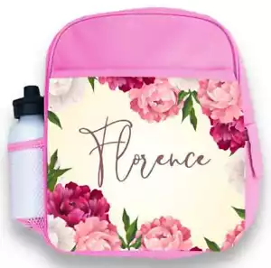 Personalised Kids Backpack Any Name Floral Girl Childrens Back To School Bag 3 - Picture 1 of 4