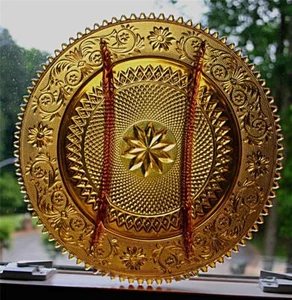 INDIANA TIARA EXCLUSIVE AMBER 3 PART SERVING RELISH PLATE 12" - SANDWICH PATTERN - Picture 1 of 1