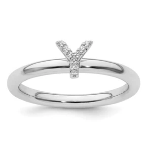 Collar de pulsera con anillo inicial en Y de diamantes apilable de oro blanco de 14 K - Imagen 1 de 8