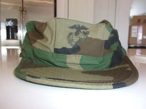 USMC U.S. MARINE 8 POINT BDU WOODLAND CAMOUFLAGE PATTERN UTILITY CAP EMBLEM XS - Picture 1 of 12