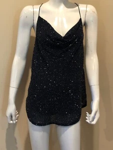 Haute Hippie Shawl Collar Beaded Halter top Navy Blue Sz Med $395 - Picture 1 of 4
