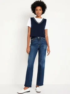 Old Navy High Rise OG Loose Jeans Womens 2 Tall Blue Dark Wash Stretch NEW - Picture 1 of 11