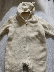 Baby Gap Ivory Sherpa Fleece Bunting with Hood Ears 6-12M EUC Like New Zip-up - Foto 1 di 8