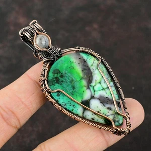 Copper Natural Green Dendrite Opal Rainbow Moonstone Anniversary Pendant Jewelry - Picture 1 of 6