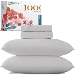 Carressa Linen 100% Egyptian Cotton Sheets Queen Size - 1000 Thread Count 4 P... - Picture 1 of 9