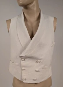 CIVIL WAR ERA MID 19TH C MEN’S WHITE COTTON DOUBLE BREASTED WAISTCOAT  - Picture 1 of 5