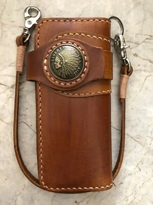 Leder Biker Geldbörse Kette Handarbeit Leder Geldbörse Herren Faltbar Geldbörse Geschenk 3 - Bild 1 von 2