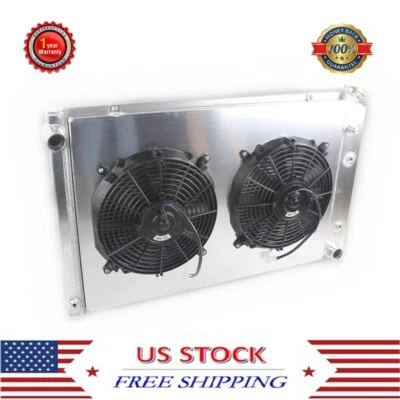 4 Row CR Radiator Shroud 14" Fans Kit Fit 73-91 Chevy Suburban V8 19"x28" MC716 - Image 1 of 4