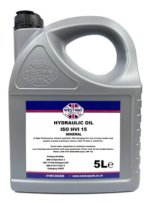 WESTWAY LUBRICANTS LTD Hydraulic Oil ISO 15 HVI JCB Brake Fluid HP 15 - 5L - 5 Litres - British Made