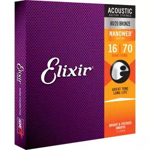 Elixir NANOWEB 80/20 Bronze Acoustic — 11306 Baritone .016-.070 - Picture 1 of 3