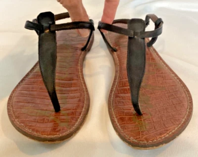 🍒 Sam Edelman Black Gladiator T-Strap Strappy Leather Flat Sandals 8 🍒 - Image 1 of 4