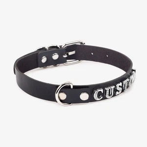 Collar Choker Vegan Leather BDSM Gift Necklace Custom Chain Metal Leash - Picture 1 of 17