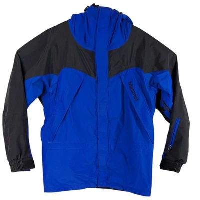90s Marmot Gore-Tex Rain Parka Jacket Mens S Blue Black Hooded Gorpcore Vintage - Image 1 of 4