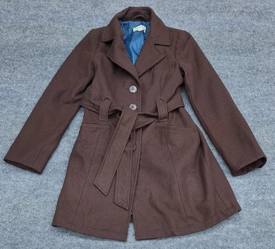 Женское пальто с поясом Merona размер S коричневая шерстяная смесь - Изображение 1 из 4