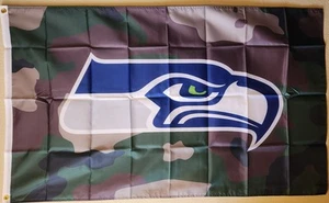 Seattle Seahawks Woodland Camo Camouflage Flag 3x5 With Grommets Football NFL - Picture 1 of 2