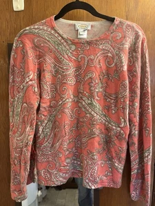 Talbots Sweater Womens L Cashmere Silk Peach Pink Paisley Lightweight Old Money - Picture 1 of 5