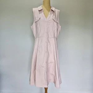 Review Pale Pink Denim Collared Button Up Fit & Flare Midi Dress Size 14 - Imagen 1 de 10