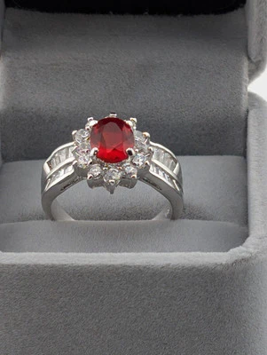 925 Lab Ruby Ring Size 9, Beautiful Red, .925, Ruby - Image 1 of 4