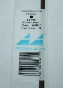 ALBION ALLOYS NSR10 PACK OF 5 PIECES NICKEL SILVER ROD / WIRE 1.0mm x 305mm - Picture 1 of 1