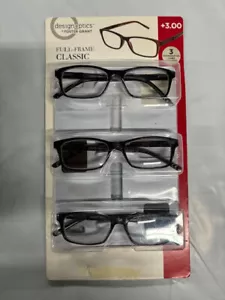 Design Optics by Foster Grant FULL FRAME Classic Reading Glasses 3PK +3.00 O/Box - Picture 1 of 2