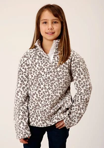 Roper Kids Girls Snow Leopard White Polyester Fleece Jacket - Picture 1 of 4
