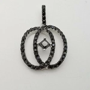 Sterling Silver Pave Black Spinel Round Double Circle Middle Gemstone Pendant  - Foto 1 di 10