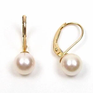 Pendientes traseros de palanca de perlas blanca Akoya de 7,5-8 mm AAA en oro amarillo o blanco 14K - Imagen 1 de 4