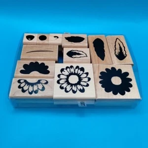 JRL Design Whoops A Daisy Flower Leaves Shapes Wood Mount Rubber Stamp Set Of 12 - Picture 1 of 24