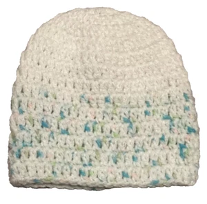 Newborn Baby Knit Cap White Blue Green Infant Hospital Stretch Handmade Boy Girl - Picture 1 of 2