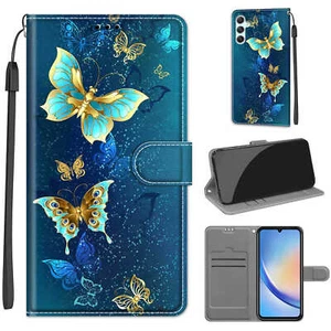 Painted Luxury Butterfly Card Wallet Bag Case For Various Phone Stand Flip Cover - Picture 1 of 11
