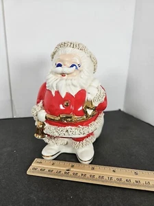 Spaghetti di Natale vintage Norcrest Babbo Natale con campana panca in ceramica 6-1/2" Giappone - Foto 1 di 9