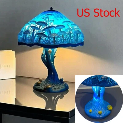 蓝色复古树脂蘑菇台灯彩色波西米亚夜灯卧室 — 第 1/4 张图片