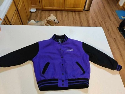 Chaqueta Bomber AMERICAN GIRL Púrpura/Negro Lana Universitaria Letterman Niña Talla M Foto 1 de 4