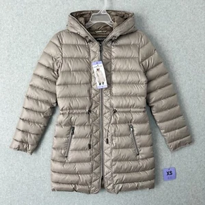 Kenneth Cole Women Quilted Anorak Jacket XS Brown Hooded Parka Puffer Coat - Picture 1 of 14