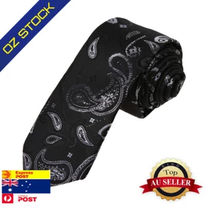 Dan Smith DAE7B32E Black Mens Skinny Tie Set Light Grey Paisley Creative Thin - Picture 1 of 3